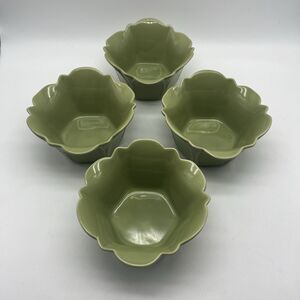 Vintage Pier 1 Dessert Bowls Flower Shaped Green Ceramic, Set of 4
